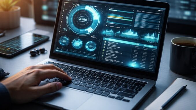 jak system operacyjny zarządza pamięcią laptop z otwartym menedżerem zadań pokazującym użycie pamięci RAM